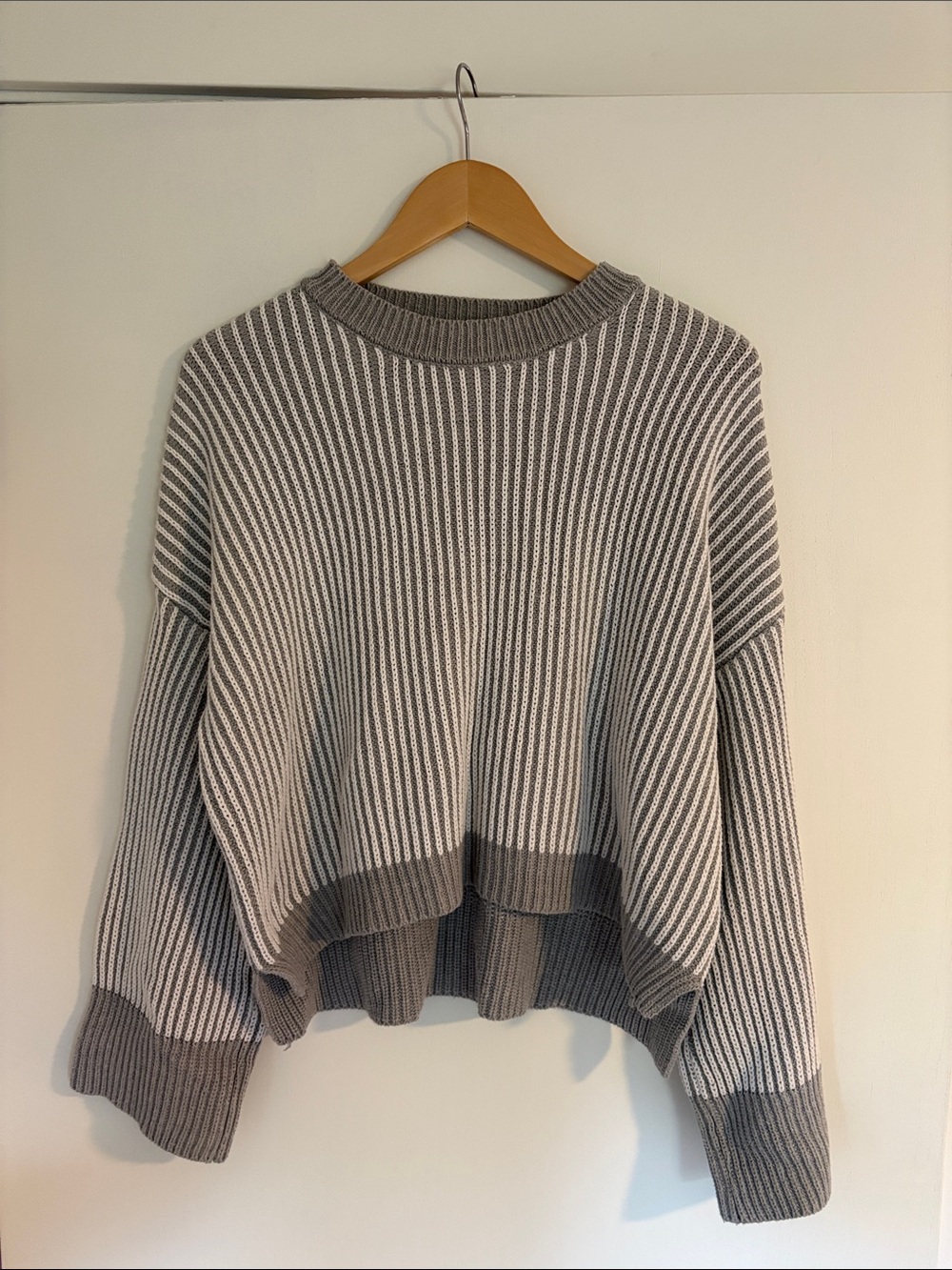 Sincerely Jules Ribbed Crewneck Sweater in Gray and Cream